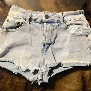 Trendy Light Blue Denim Shorts with Raw Hem